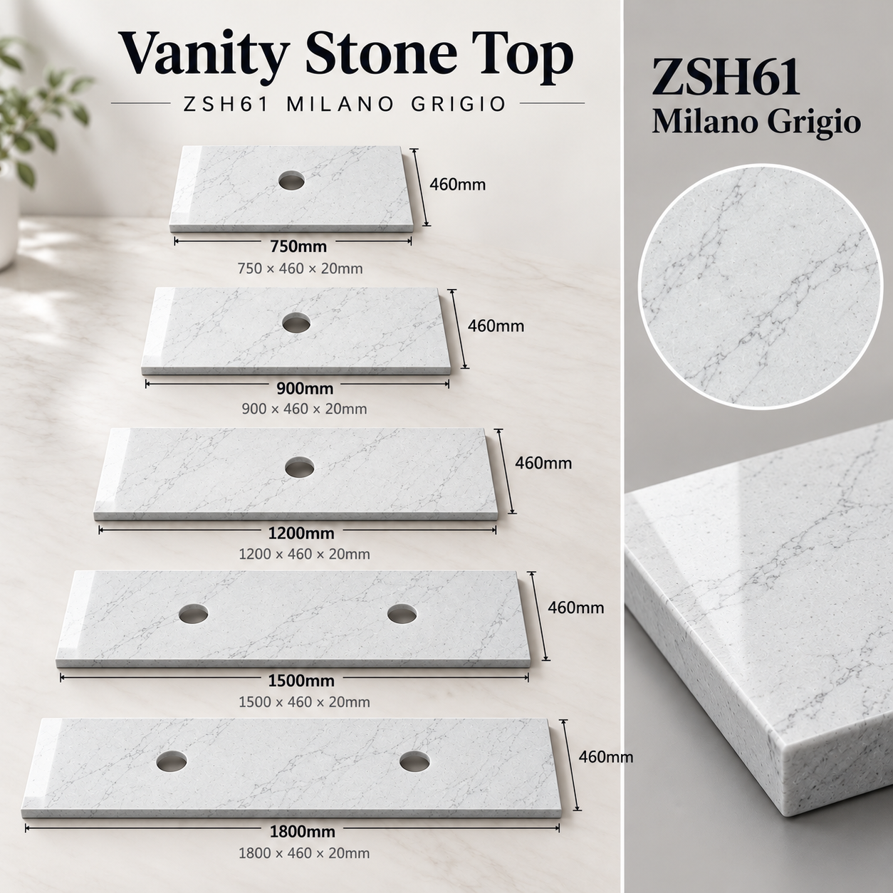 Vanity Stone Top Milano Grigio ZSH61